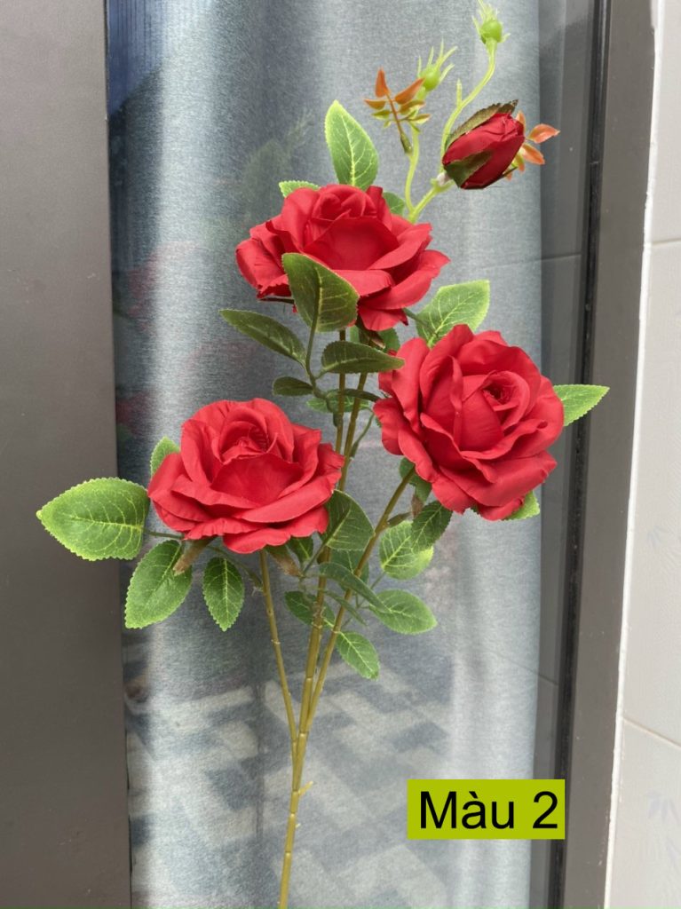 Cành hoa hồng gai giả – Hồng 3 bông 1 nụ