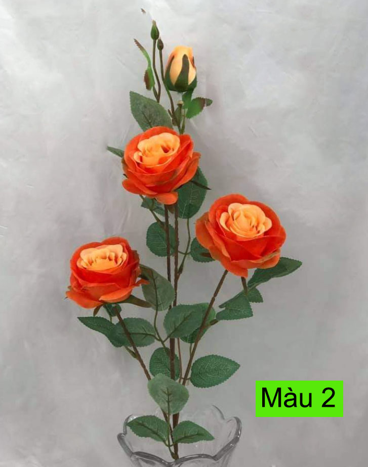 Hoa hồng giả 3 bông 2 nụ
