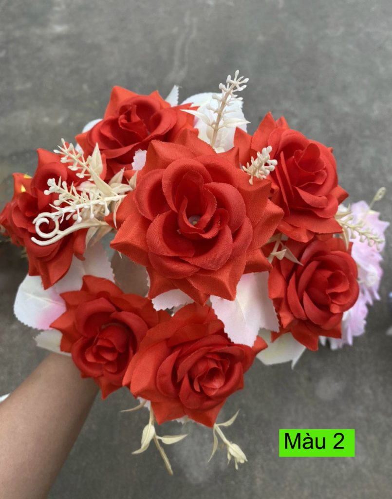 Hoa hồng cháy cao cấp – Hoa hồng giả 7 bông