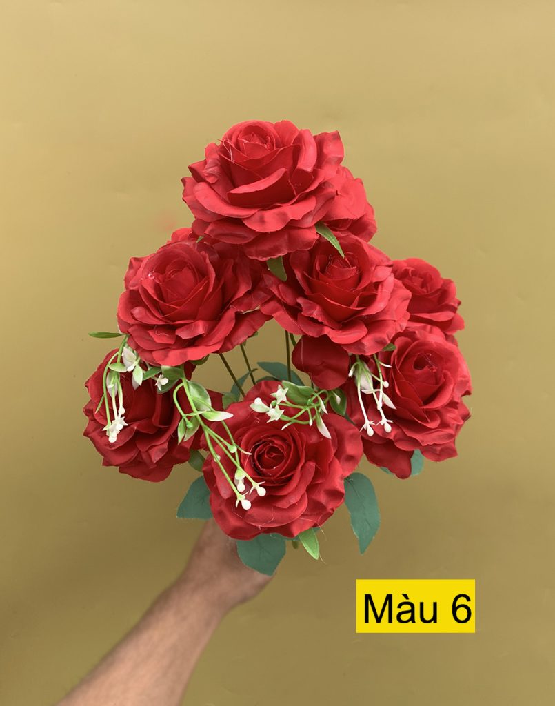 Hoa hồng giả 9 bông – Hoa hồng lộc lụa đủ màu